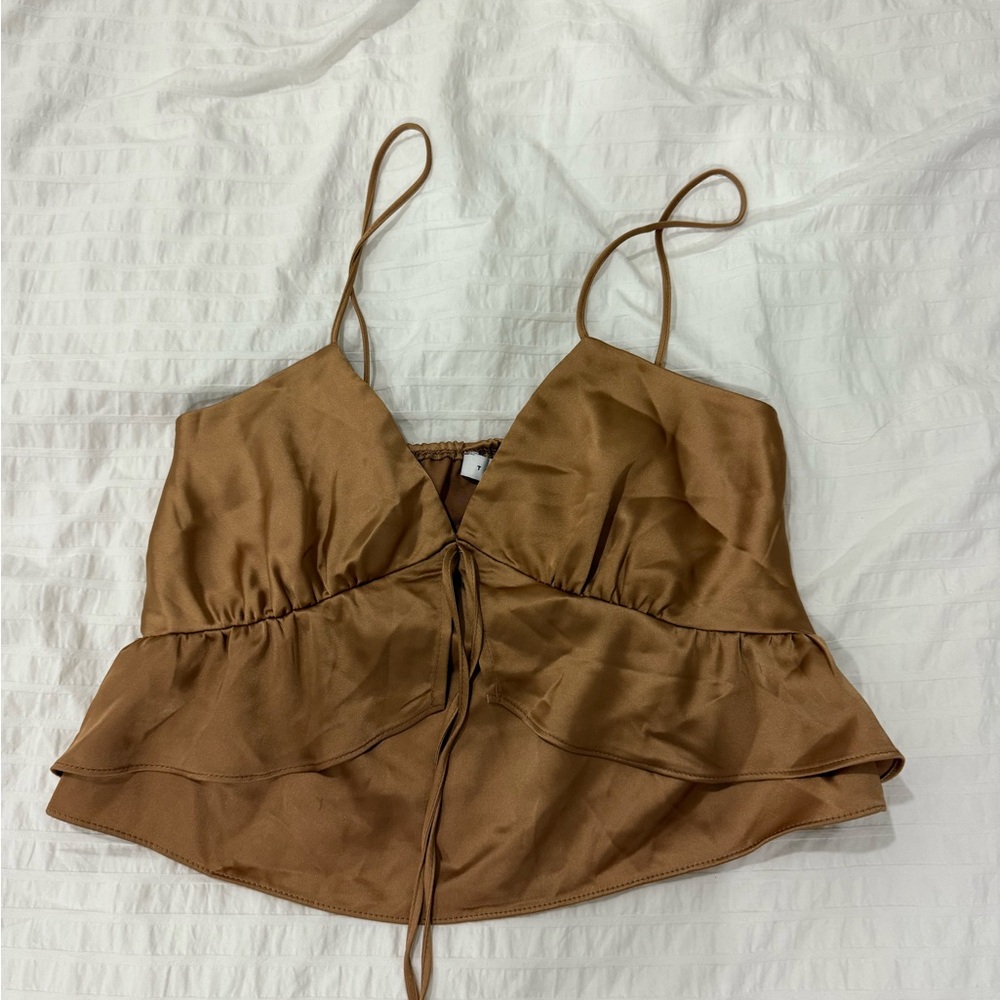 Topshop Bronze Camisole Crop Tie Front Peplum
